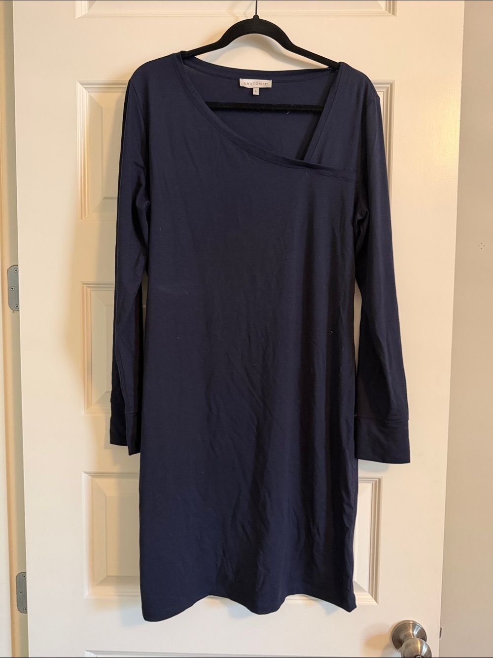 Anatomie Navy Long-Sleeve Asymmetric Neck Dress
